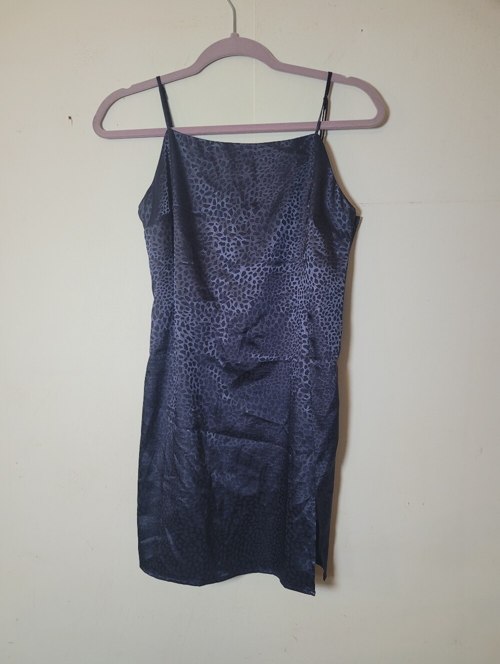 Sophie Rue Navy Cheetah Satin Slip Dress Size Small NWT